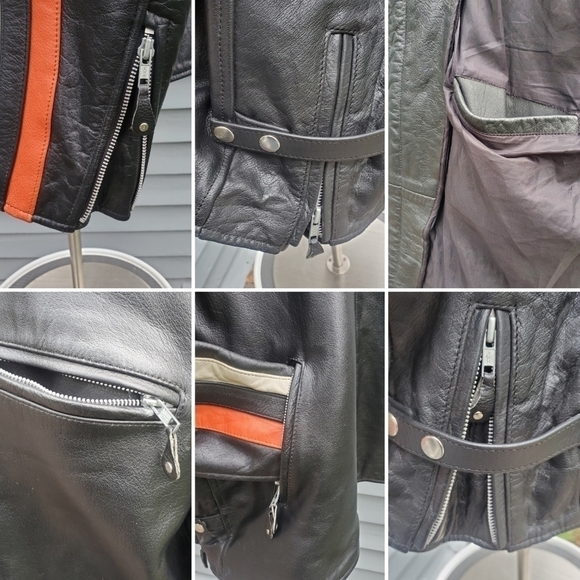 Vintage 90s y2k Black Orange White Arm Stripes Racer Racing Moto Grunge Jacket - Picture 3 of 6